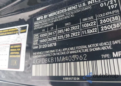 2021 Mercedes-Benz Amg Gle 63 Coupe S 4Matic from USA, damaged, VIN 4JGFD8KB1MA403962